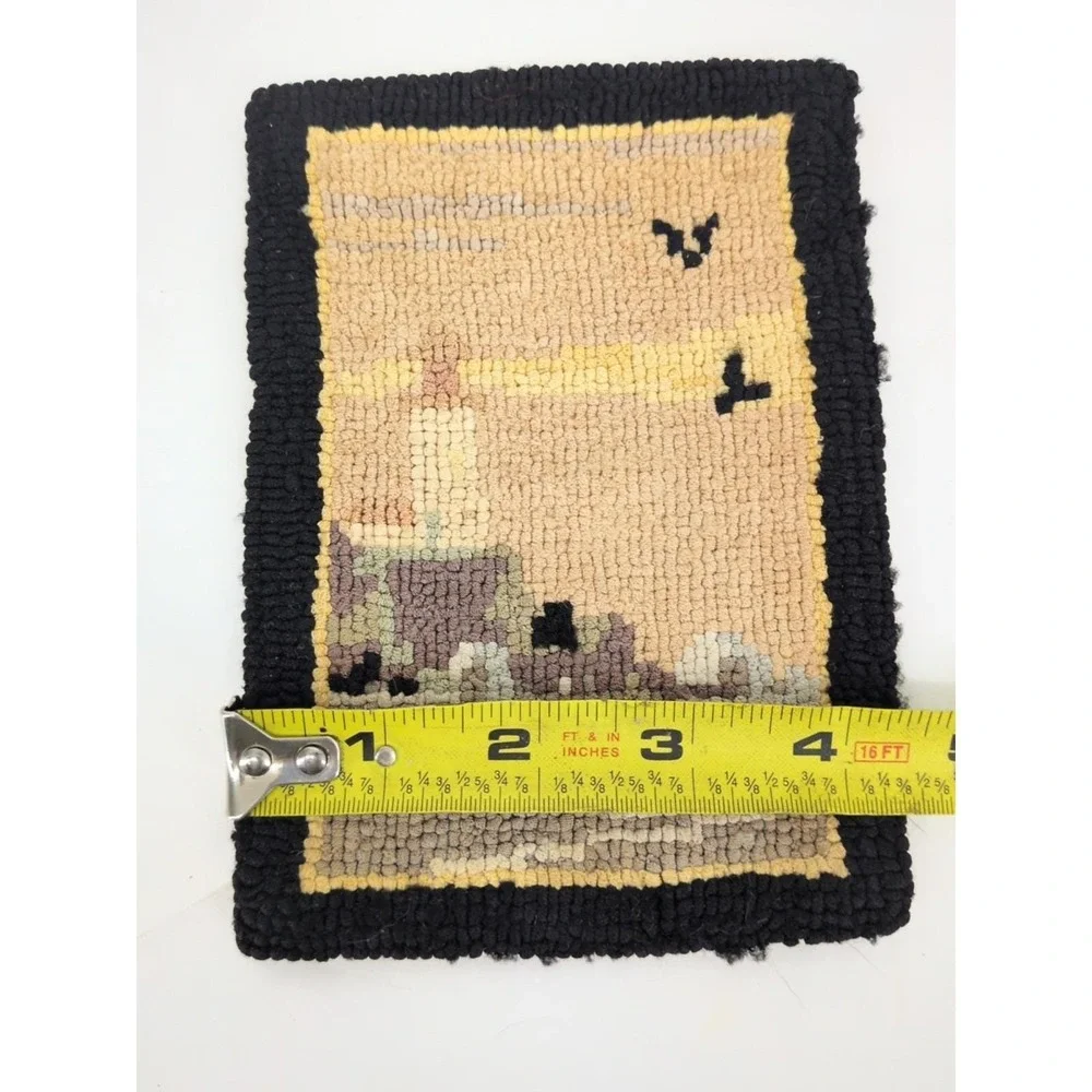 Miniature Grenfell Hooked Rug Lighthouse Ocean Birds 4'x6